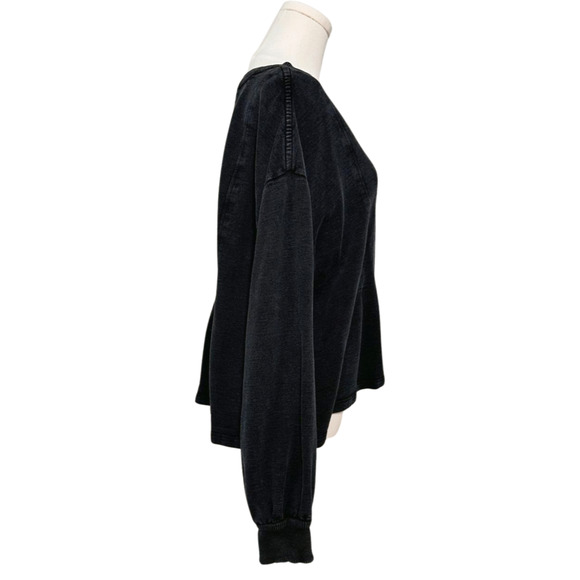 Pilcro Black Pleated Distressed Cotton Boxy Sweatshirt XL - Picture 3 of 8